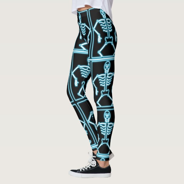 Blaues lächelndes Skelett in den Quadraten Leggings (Links)
