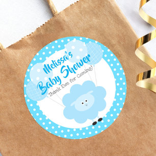 Blaues Lamm Süß Kawaii Baby Shower Modernes Dankes Runder Aufkleber