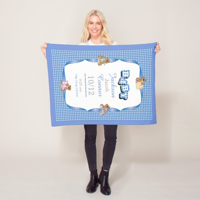 Blaues Land kariert mit Baby-Bären Fleecedecke (Beispiel)