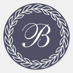 Blaues Laurel mit benutzerdefinierter Monogram Runder Aufkleber