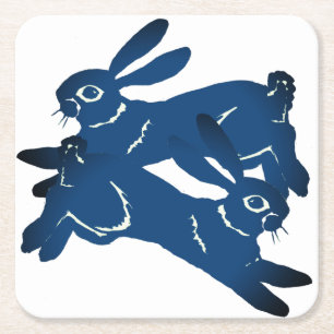 Blaues Leaping Rabbit Hare Bold Tiermuster Rechteckiger Pappuntersetzer