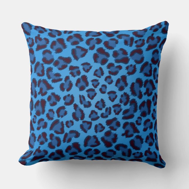 blaues Leopardbeschaffenheitsmuster Kissen (Vorderseite)