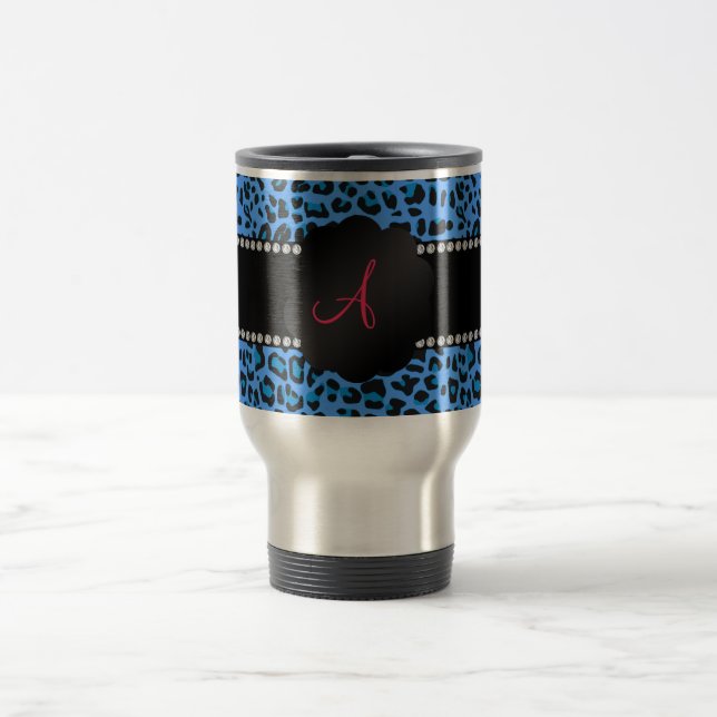 Blaues Leopardmuster des Monogramms Reisebecher (Mittel)