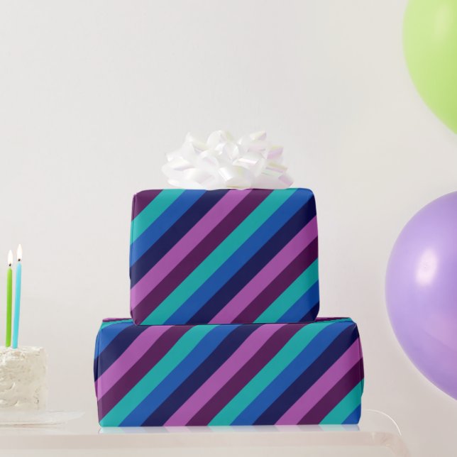 Blaues Lila Aquamarines Streifenpapier Geschenkpapier (Partygeschenke)