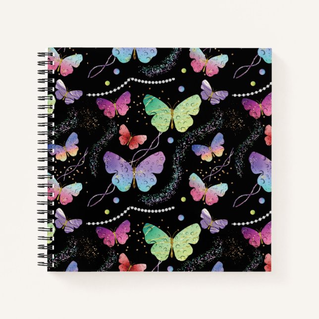 Blaues Lila-Chic-Schmetterlingsmuster Notizbuch (Vorderseite)