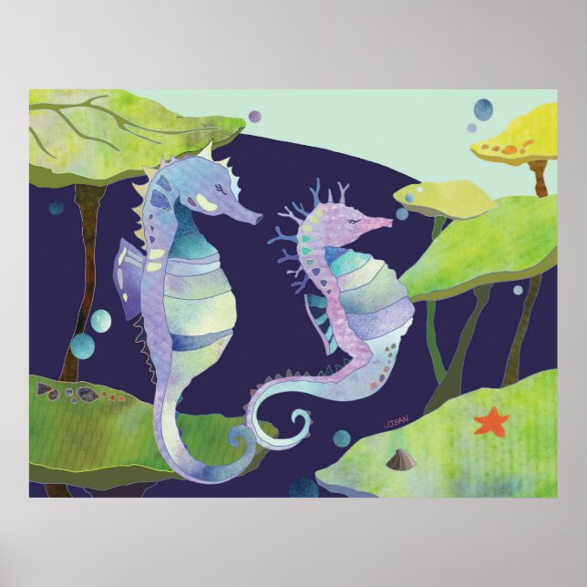 Blaues Lila Meerpferd Poster (Vorne)
