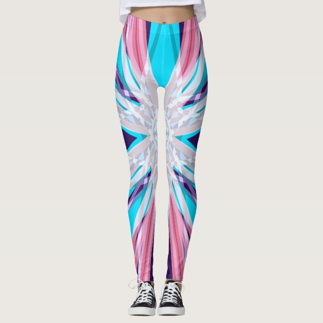 Blaues Lila rosa Winterschneeflocken Yogyym Leggings (Vorderseite)