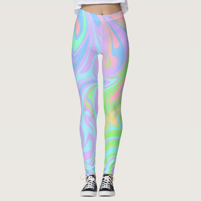 Blaues Lila rosafarbenes Design Leggings (Vorderseite)