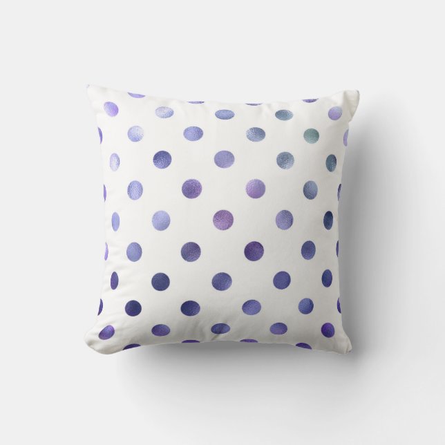 Blaues Lila Violett Metallische Imitat Foil Polka  Kissen (Vorderseite)