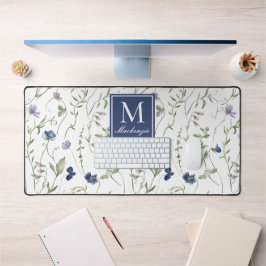 Blaues Lila Wildblumen-Monogramm-Name Schreibtischunterlage