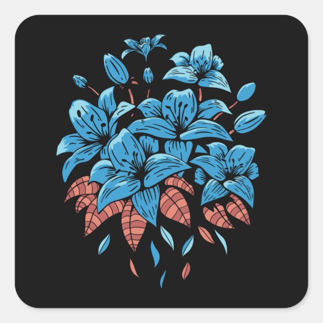 BLAUES LILIES BLUME DESIGN QUADRATISCHER AUFKLEBER (Vorderseite)