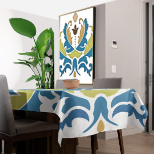 Blaues Limones Tan Brown Vintages Blumenmuster Tischdecke
