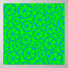 Blaues Limones Zitronenmuster mit neongrünem Hinte Poster
