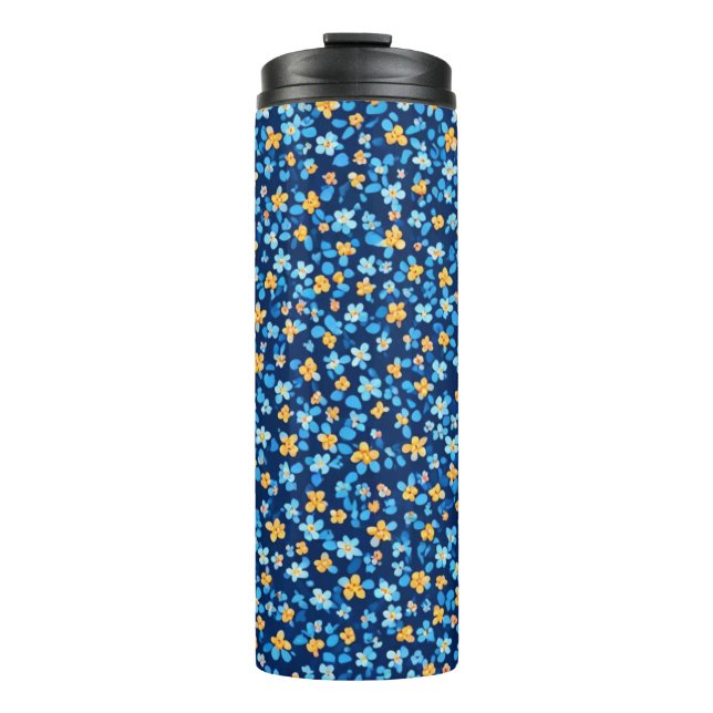 Blaues Little-Blume-Muster Thermosbecher (Vorderseite)