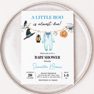 Blaues Little Boo Halloween-Baby-Shower Einladung