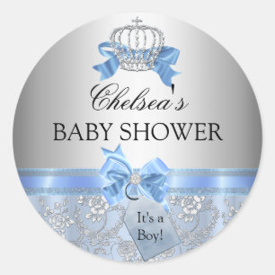 Blaues Little Prince Crown Baby Shower Aufkleber