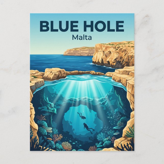 Blaues Loch, Gozo Malta Postkarte (Vorderseite)