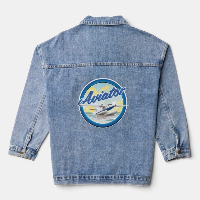 Blaues Logo für Aviator-Flugzeug Jeansjacke (Rückseite)