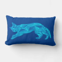 Blaues Lowpoly-Katze in entspannter Haltung