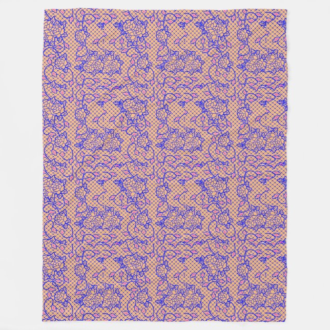 Blaues Luminous-Netz mit Blume 02b LOrange BG Fleecedecke (Vorderseite)