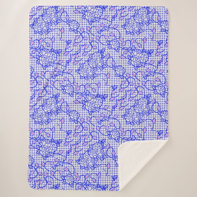 Blaues Luminous-Netz mit Blume 02b Offwhite BG Sherpadecke (Vorderseite)