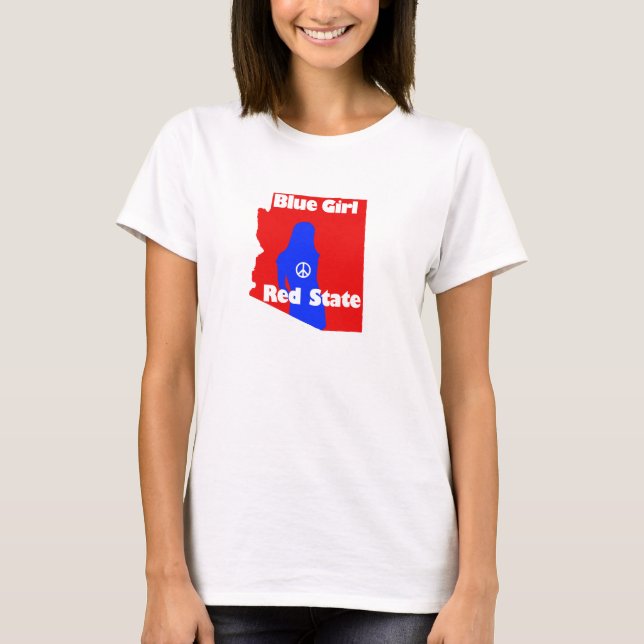 Blaues Mädchen in einem roten Staat - Arizona T-Shirt (Vorderseite)