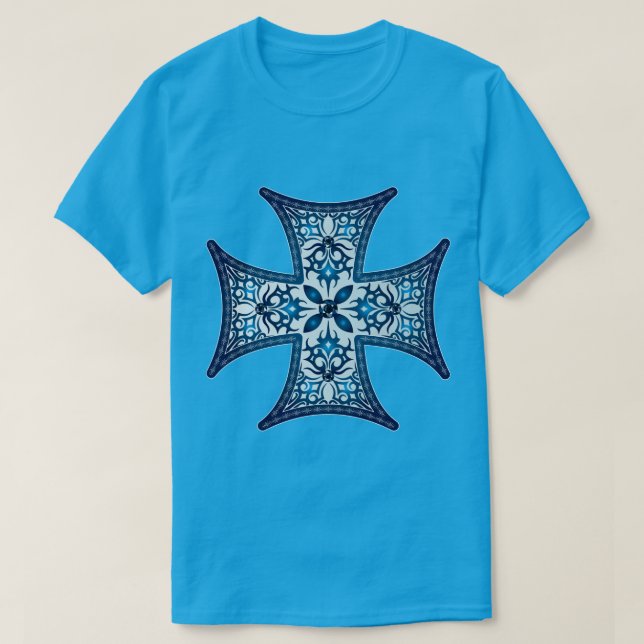 Blaues Malteserkreuz T-Shirt (Design vorne)