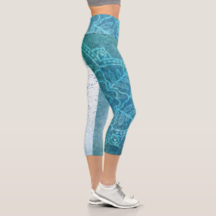Blaues Mandala Capri Leggings