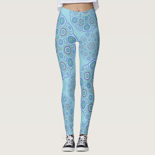 Blaues Mandala-Design Leggings (Vorderseite)