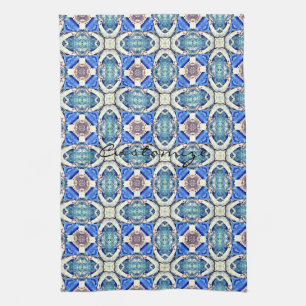 Blaues Mandala-Herz Muster Thunder_Cove Geschirrtuch