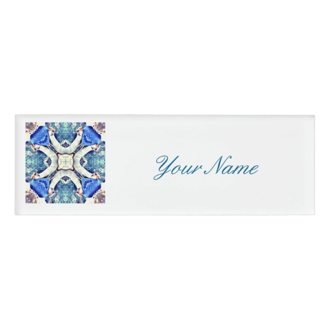 Blaues Mandala-Herz Muster Thunder_Cove Namenschild (Vorderseite)