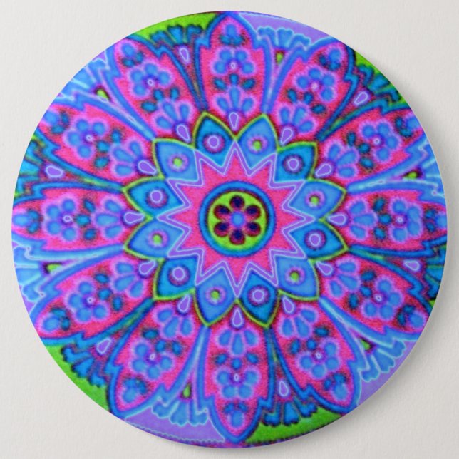 Blaues Mandala-Mode-Knopf-Schmuck-Ahlen-Button Button (Vorderseite)