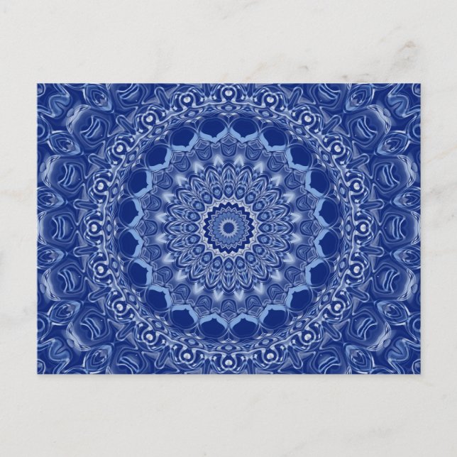 Blaues Mandala Muster mit Sternexplosion Symmetrie Postkarte (Vorderseite)