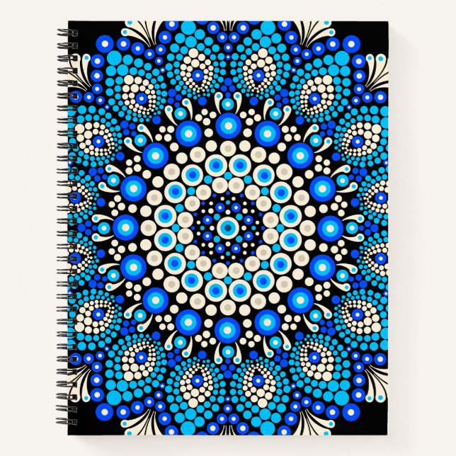 Blaues Mandala-Muster-Schürze Boho-Blumen-Dekor  Notizbuch (Vorderseite)