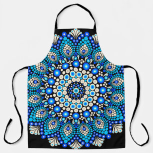 Blaues Mandala-Muster-Schürze Boho-Blumen-Dekor Schürze
