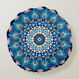 Blaues Mandala-Muster-Wurfkissen Boho-Dekoratives  Rundes Kissen