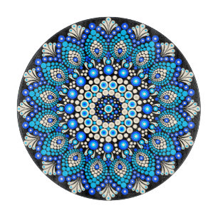 Blaues Mandala-Muster-Wurfkissen Boho-Dekoratives Schneidebrett