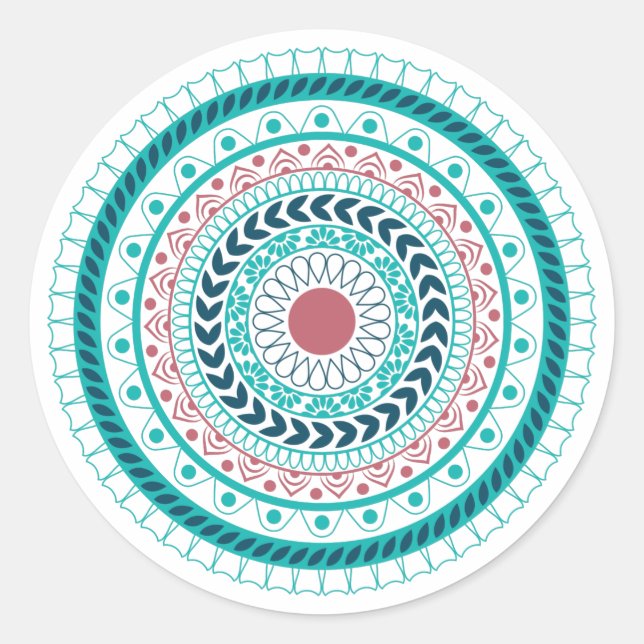 Blaues Mandala Runder Aufkleber (Vorderseite)