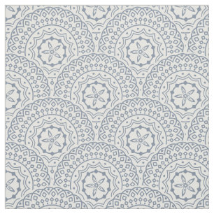 Blaues Mandala-Wellenmuster auf weißem Hintergrund Stoff
