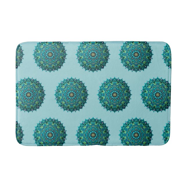 Blaues Mandala Wiederholungsmuster Badematte (Vorderseite)