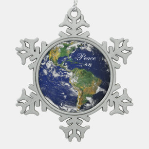 Blaues Marble_Peace auf Earth_Pewter Schneeflocke Schneeflocken Zinn-Ornament