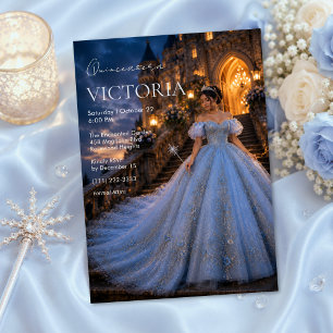 Blaues Märchenschloss Quinceañera Einladung