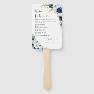 Blaues Marine-Blumen-Hochzeitsprogramm-Handfächer Fächer