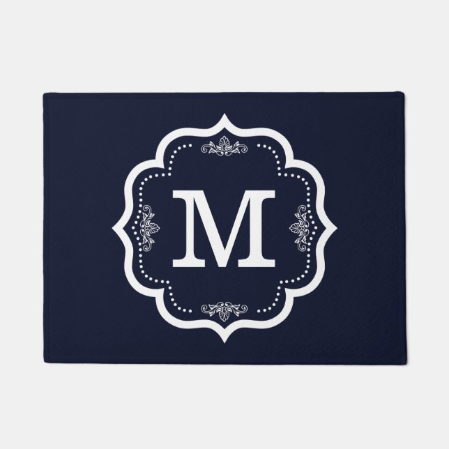 Blaues Marine-   Monogramm Fußmatte (Vorderseite)
