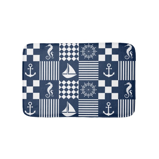Blaues maritimes Muster Badematte (Vorderseite)
