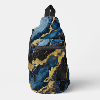 Blaues Marmormuster mit Gold Crossbody Bag