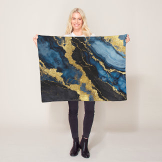 Blaues Marmormuster mit Gold Fleecedecke