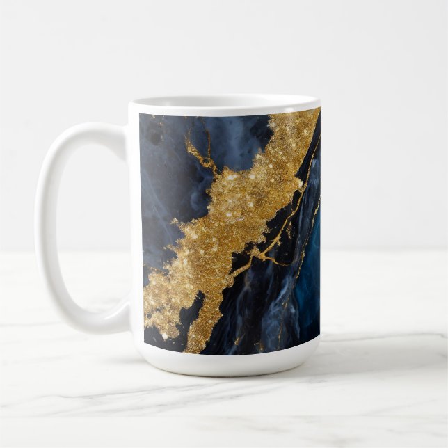 Blaues Marmormuster mit Gold Kaffeetasse (Links)