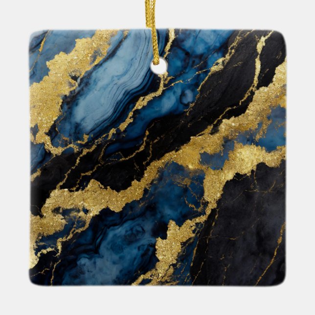 Blaues Marmormuster mit Gold Keramikornament (Vorderseite)