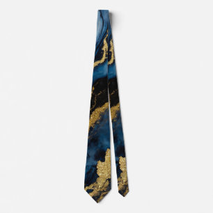Blaues Marmormuster mit Gold Krawatte